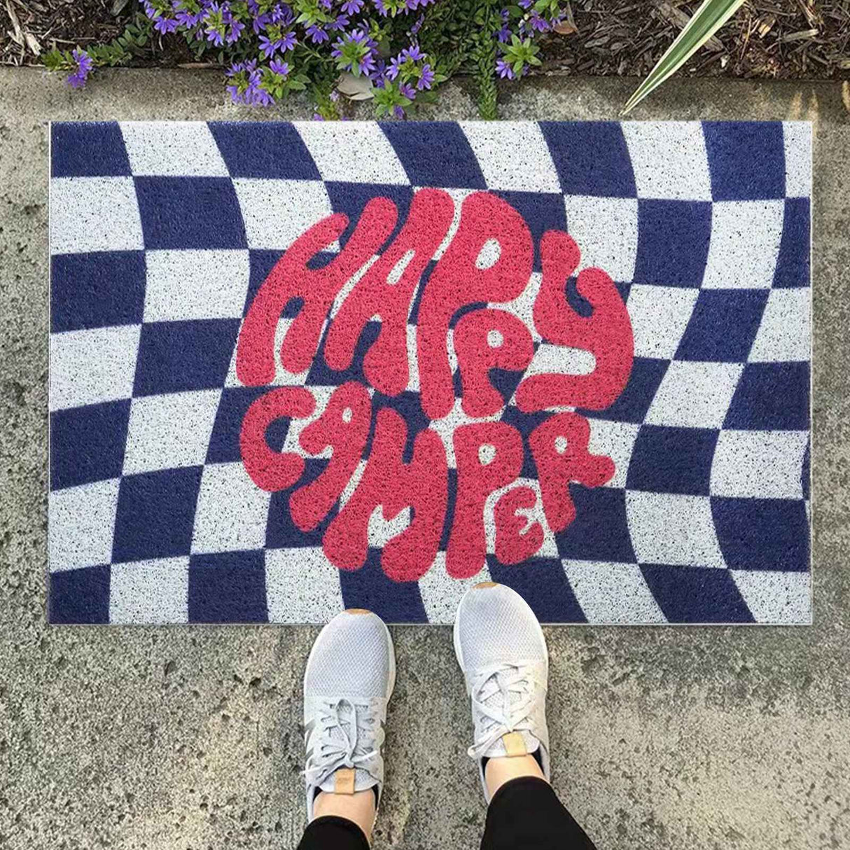 Checkerboard Kitchen Rugs Washable Hallway Entry Carpet Non Slip Entryway Runner Mat for Home Restaurant Office Blue