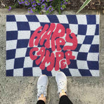 Checkerboard Kitchen Rugs Washable Hallway Entry Carpet Non Slip Entryway Runner Mat for Home Restaurant Office Blue