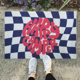 Checkerboard Kitchen Rugs Washable Hallway Entry Carpet Non Slip Entryway Runner Mat for Home Restaurant Office Blue - Rear View