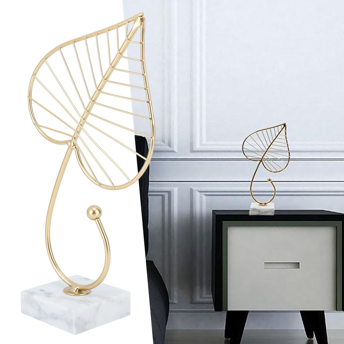 Leaf Sculpture Statue Light Luxury Marble Base Easy to Clean Home Decoration for Hallway