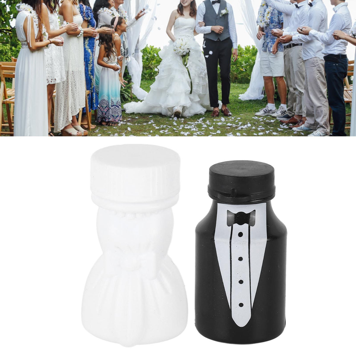 26PCS Wedding Bubble Bottles Bride and Groom Shape Mini Bubble Party Bottle for Anniversary Engagement Bridal Celebration Black and White