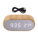 Wooden Alarm Clock Digital Voice Control LED Glowing USB Plug in Electronic Alarm Clock Home Decoration