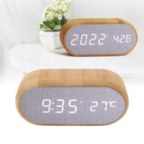 Wooden Alarm Clock Digital Voice Control LED Glowing USB Plug in Electronic Alarm Clock Home Decoration - Extra Image
