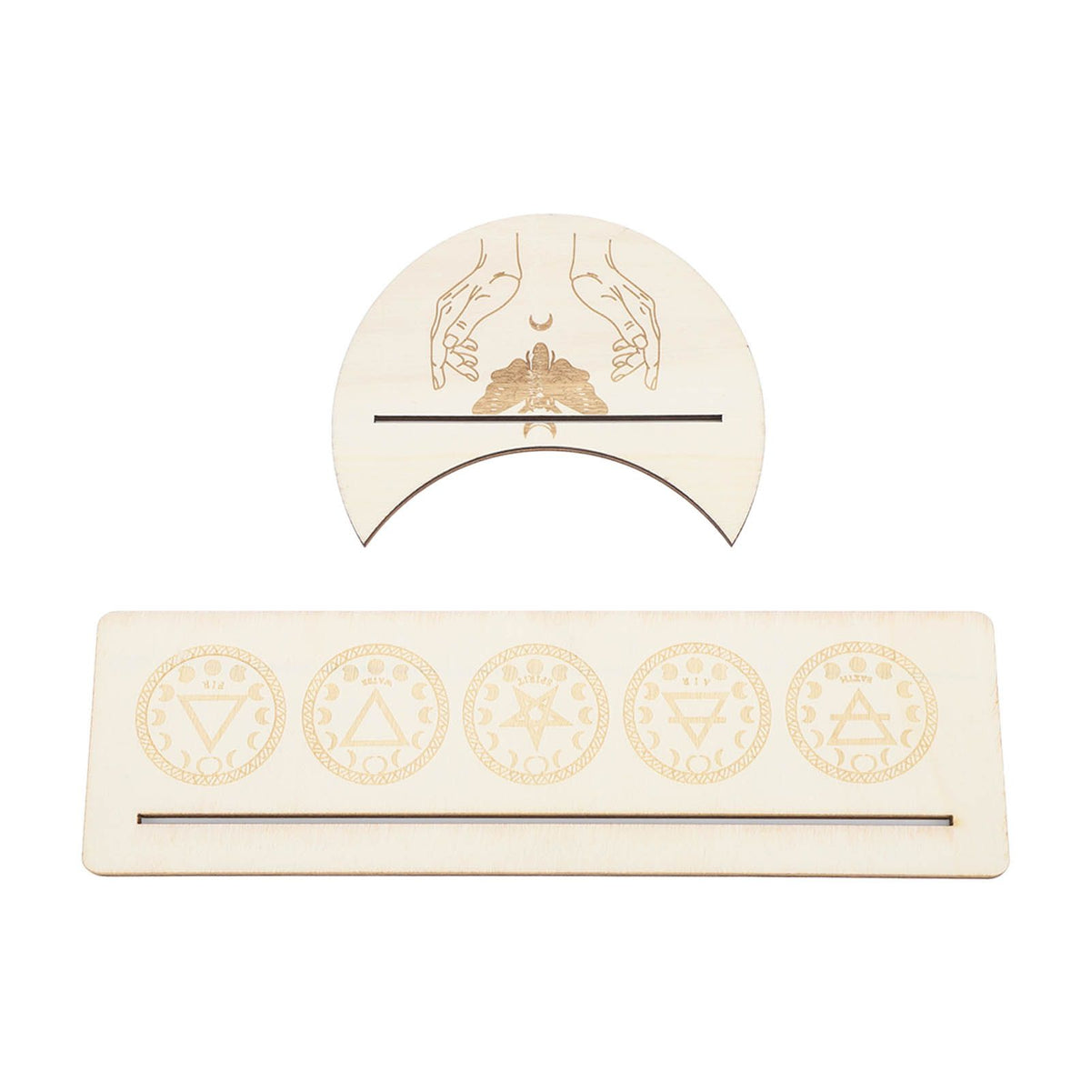 2 Pieces Wooden Tarot Card Stand Holder Stable Moon Shape and Rectangle Wooden Tarot Card Display Stand Base Type A
