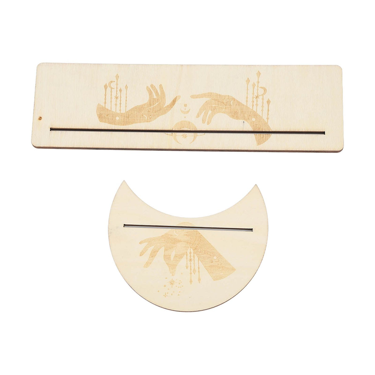 2 Pieces Wooden Tarot Card Stand Holder Stable Moon Shape and Rectangle Wooden Tarot Card Display Stand Base Type C
