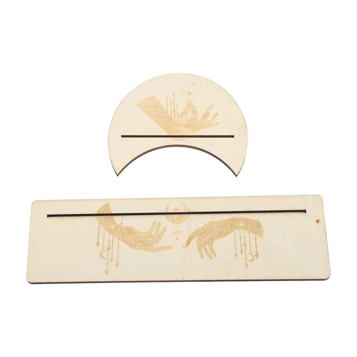 2 Pieces Wooden Tarot Card Stand Holder Stable Moon Shape and Rectangle Wooden Tarot Card Display Stand Base Type C