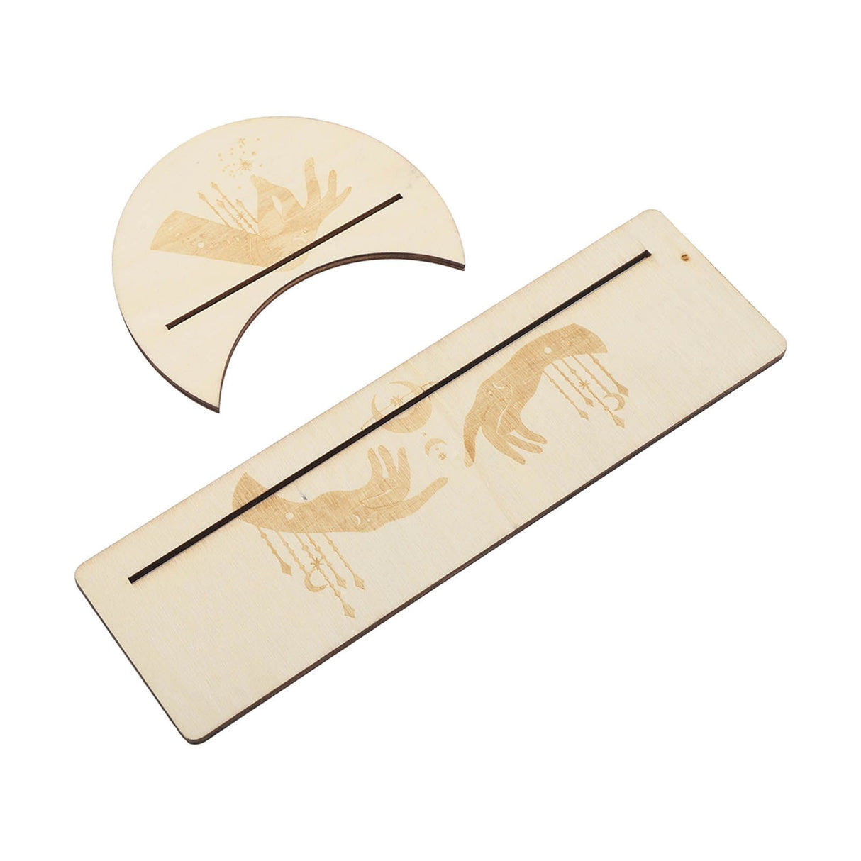 2 Pieces Wooden Tarot Card Stand Holder Stable Moon Shape and Rectangle Wooden Tarot Card Display Stand Base Type C