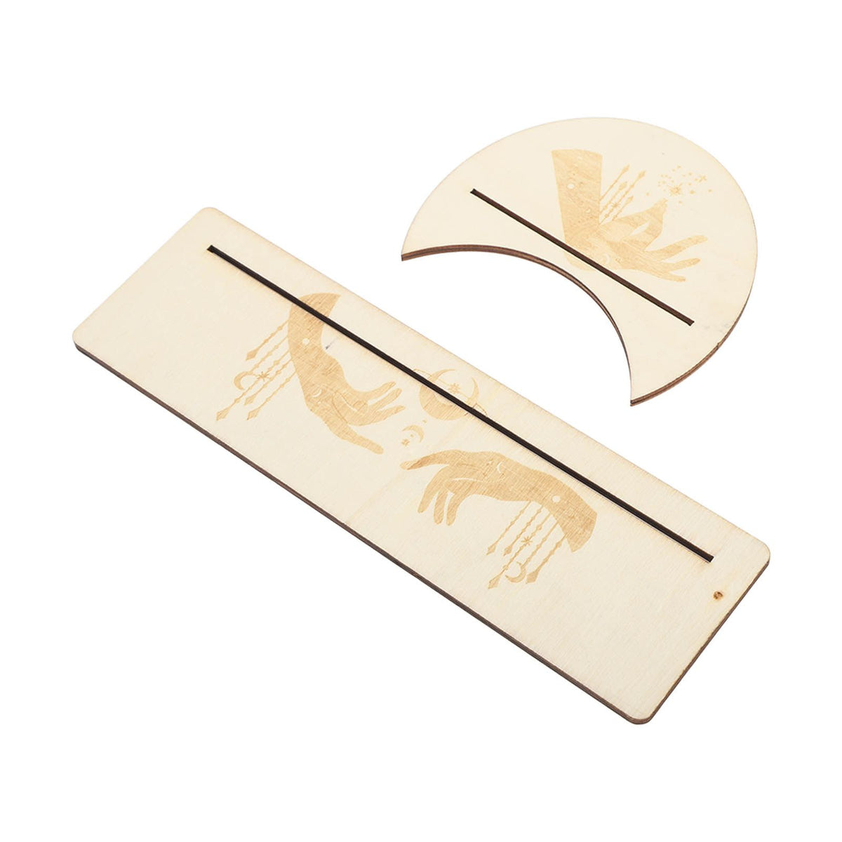 2 Pieces Wooden Tarot Card Stand Holder Stable Moon Shape and Rectangle Wooden Tarot Card Display Stand Base Type C