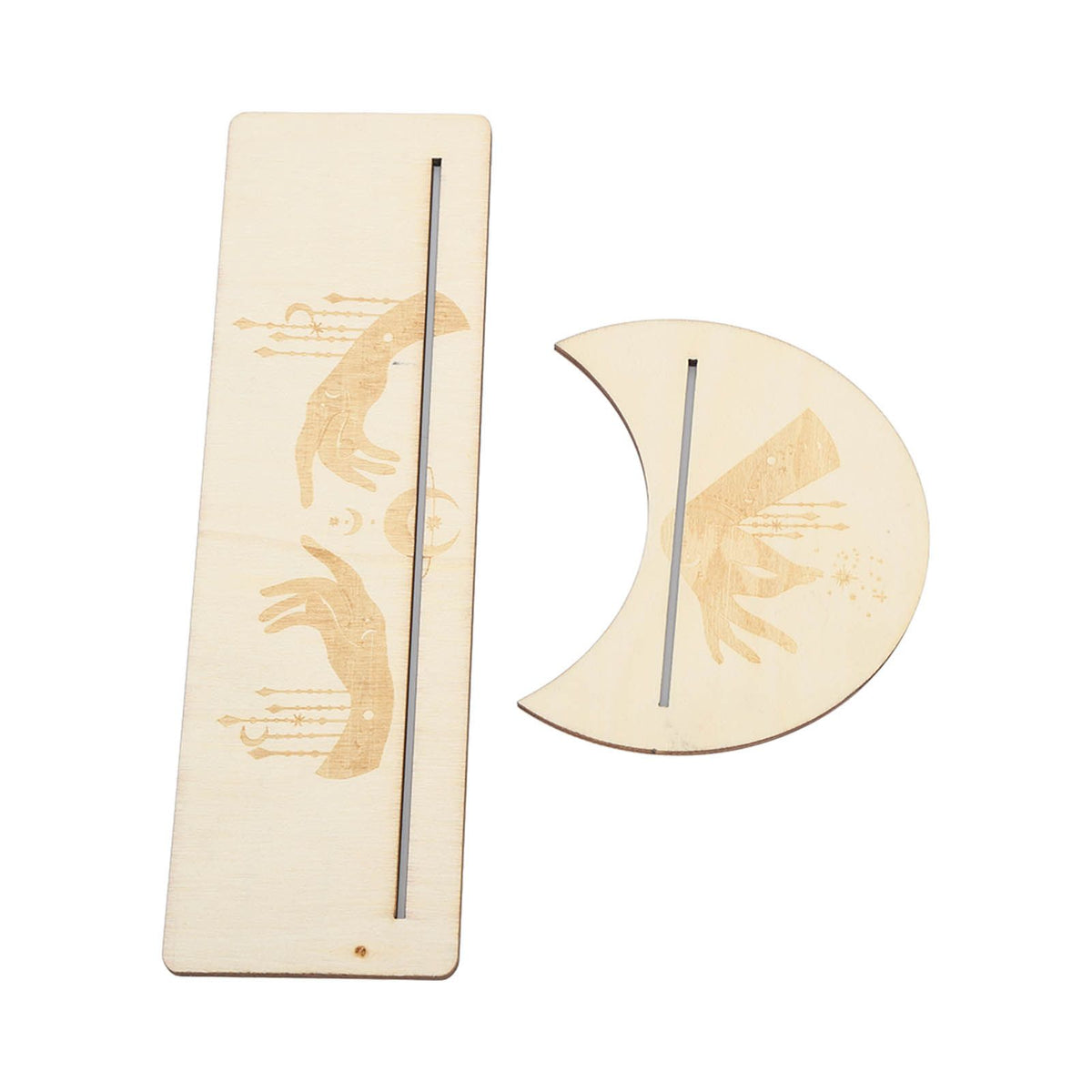 2 Pieces Wooden Tarot Card Stand Holder Stable Moon Shape and Rectangle Wooden Tarot Card Display Stand Base Type C
