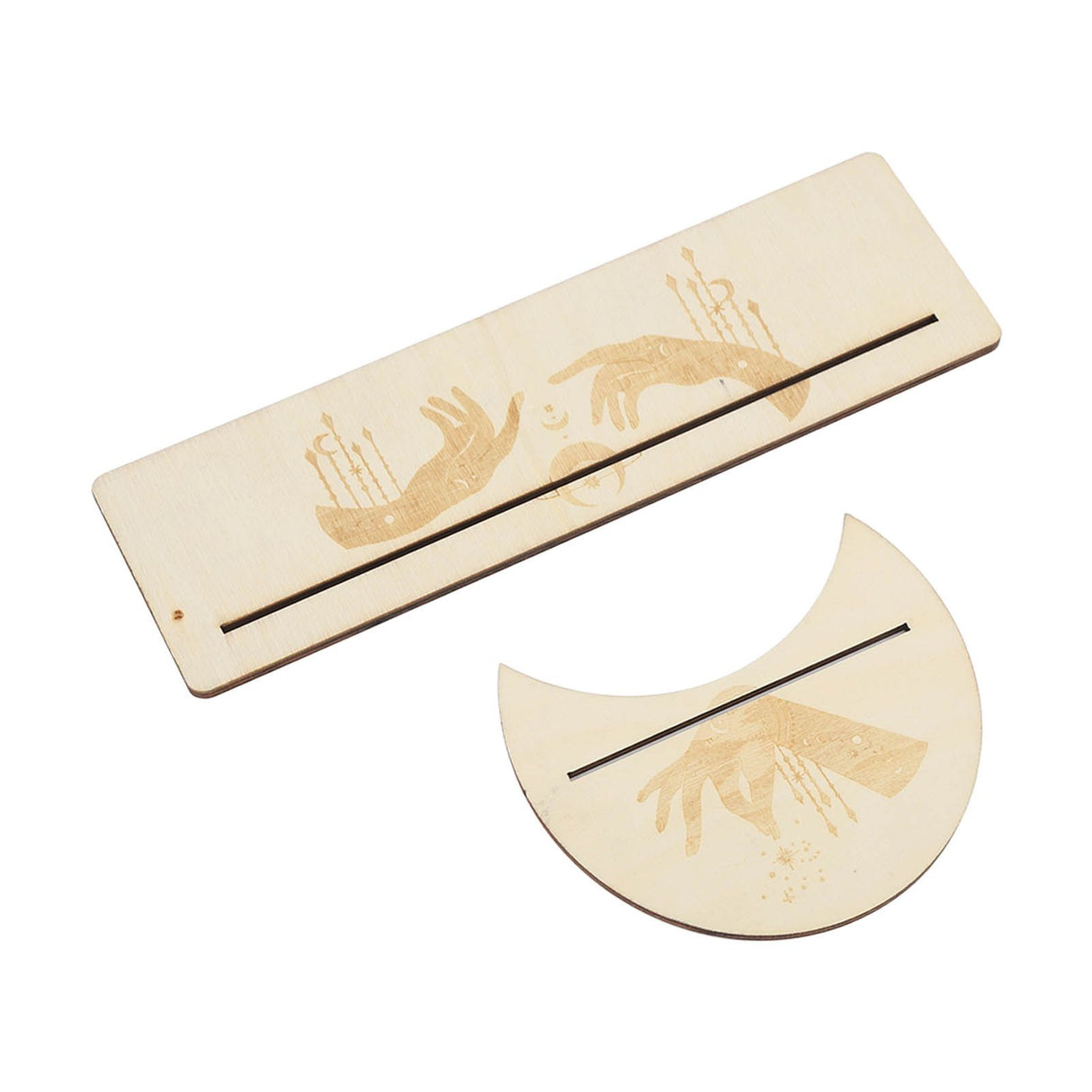 2 Pieces Wooden Tarot Card Stand Holder Stable Moon Shape and Rectangle Wooden Tarot Card Display Stand Base Type C
