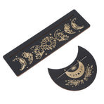 2 Pieces Wooden Tarot Card Stand Holder Moon Shape and Rectangle Wooden Tarot Card Display Stand Base Black Type A