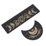 2 Pieces Wooden Tarot Card Stand Holder Moon Shape and Rectangle Wooden Tarot Card Display Stand Base Black Type A - Side View