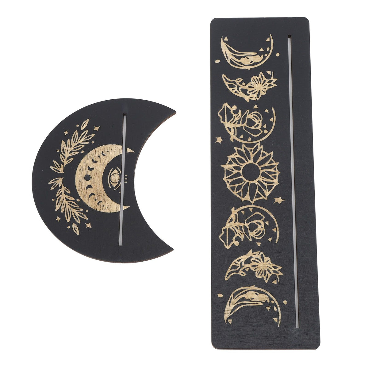 2 Pieces Wooden Tarot Card Stand Holder Moon Shape and Rectangle Wooden Tarot Card Display Stand Base Black Type A