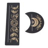 2 Pieces Wooden Tarot Card Stand Holder Moon Shape and Rectangle Wooden Tarot Card Display Stand Base Black Type A - Close-Up Angle