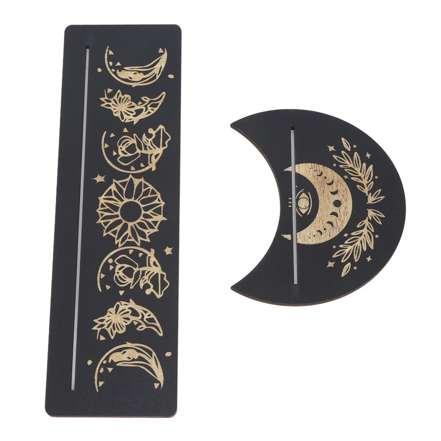 2 Pieces Wooden Tarot Card Stand Holder Moon Shape and Rectangle Wooden Tarot Card Display Stand Base Black Type A