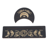 2 Pieces Wooden Tarot Card Stand Holder Moon Shape and Rectangle Wooden Tarot Card Display Stand Base Black Type A - Extra Image