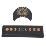 2 Pieces Wooden Tarot Card Stand Holder Moon Shape and Rectangle Wooden Tarot Card Display Stand Base Black Type B
