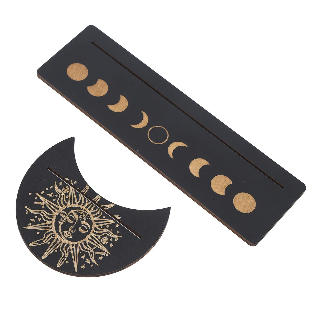 2 Pieces Wooden Tarot Card Stand Holder Moon Shape and Rectangle Wooden Tarot Card Display Stand Base Black Type B