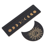 2 Pieces Wooden Tarot Card Stand Holder Moon Shape and Rectangle Wooden Tarot Card Display Stand Base Black Type B - Side View