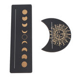 2 Pieces Wooden Tarot Card Stand Holder Moon Shape and Rectangle Wooden Tarot Card Display Stand Base Black Type B - Rear View