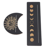 2 Pieces Wooden Tarot Card Stand Holder Moon Shape and Rectangle Wooden Tarot Card Display Stand Base Black Type B - Close-Up Angle