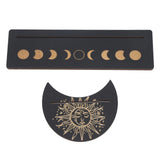 2 Pieces Wooden Tarot Card Stand Holder Moon Shape and Rectangle Wooden Tarot Card Display Stand Base Black Type B - Low Angle