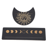 2 Pieces Wooden Tarot Card Stand Holder Moon Shape and Rectangle Wooden Tarot Card Display Stand Base Black Type B - Extra Image