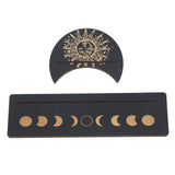 2 Pieces Wooden Tarot Card Stand Holder Moon Shape and Rectangle Wooden Tarot Card Display Stand Base Black Type B