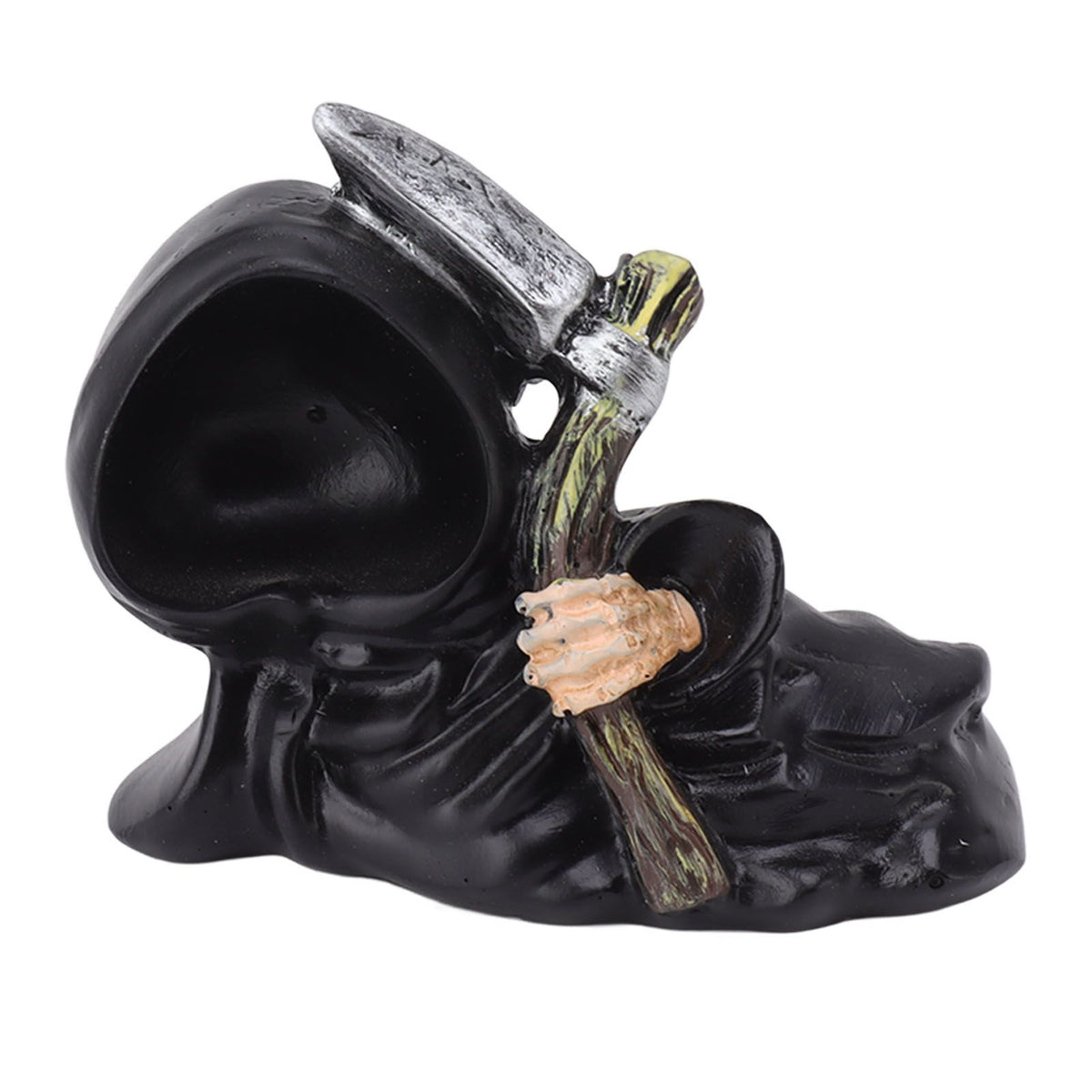Grim Reaper Sculpture Resin Gothic Desktop Statue Figurine Decoration with Sickle for Halloween Party Lie Down
