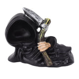 Grim Reaper Sculpture Resin Gothic Desktop Statue Figurine Decoration with Sickle for Halloween Party Lie Down