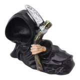 Grim Reaper Sculpture Resin Gothic Desktop Statue Figurine Decoration with Sickle for Halloween Party Lie Down