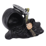 Grim Reaper Sculpture Resin Gothic Desktop Statue Figurine Decoration with Sickle for Halloween Party Lie Down - Close-Up Angle