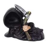 Grim Reaper Sculpture Resin Gothic Desktop Statue Figurine Decoration with Sickle for Halloween Party Lie Down