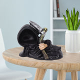 Grim Reaper Sculpture Resin Gothic Desktop Statue Figurine Decoration with Sickle for Halloween Party Lie Down
