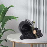 Grim Reaper Sculpture Resin Gothic Desktop Statue Figurine Decoration with Sickle for Halloween Party Lie Down - Extra Image