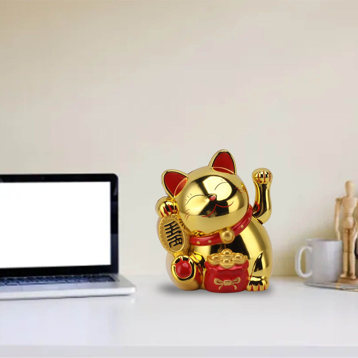 5.5in Electric Waving Arm Fortune Cat Decorative Cute Plastic Cat Ornaments for Cashier Desk MLY11020-4 Gold