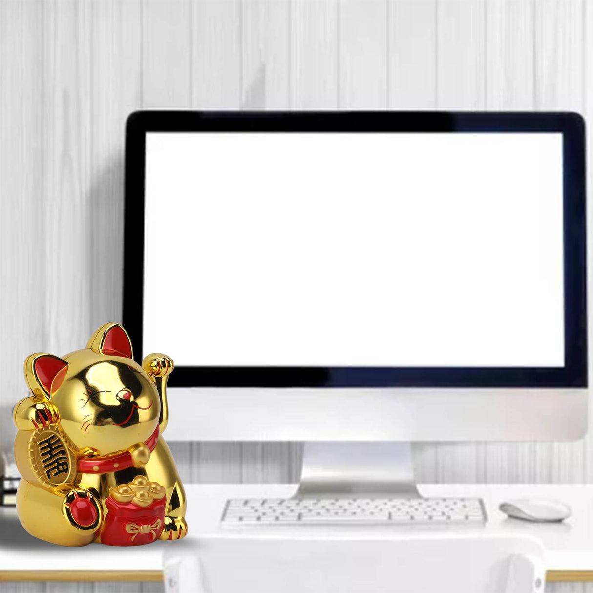 5.5in Electric Waving Arm Fortune Cat Decorative Cute Plastic Cat Ornaments for Cashier Desk MLY11020-4 Gold