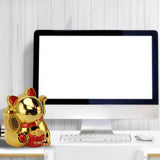 5.5in Electric Waving Arm Fortune Cat Decorative Cute Plastic Cat Ornaments for Cashier Desk MLY11020-4 Gold - Extra Image