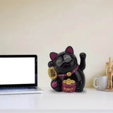 5.5in Electric Waving Arm Fortune Cat Decorative Cute Plastic Cat Ornaments for Cashier Desk MLY11020-5 Black - Extra Image