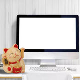 5.5in Electric Waving Arm Fortune Cat Decorative Cute Plastic Cat Ornaments for Cashier Desk MLY11020-2 Yellow - Extra Image