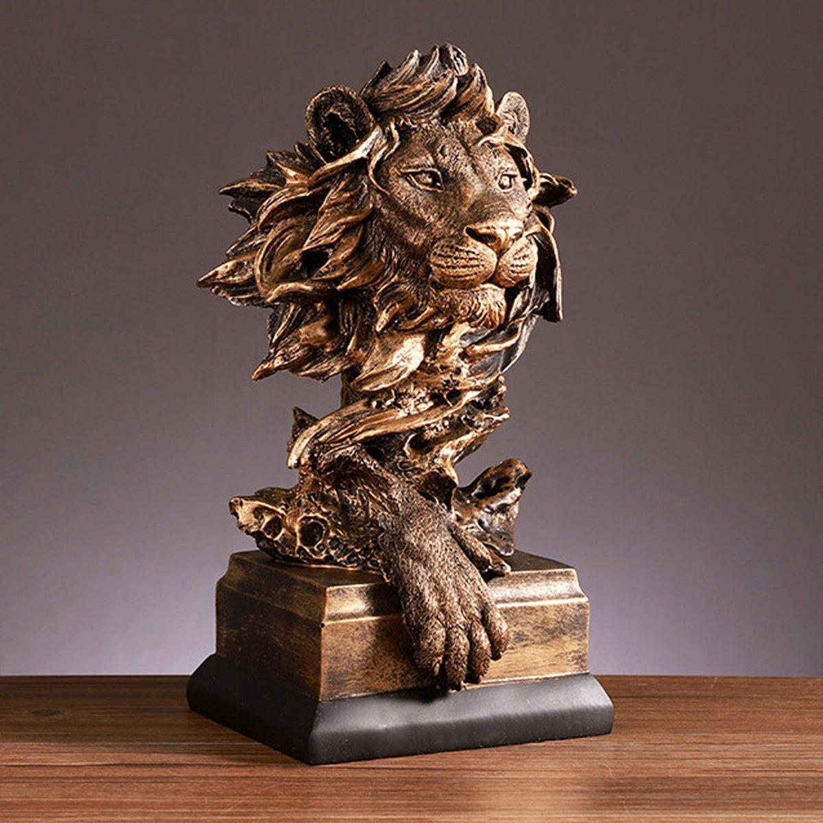Lion Head Sculpture Resin Vivid Lifelike Artistic Decorative Lion Statue for Living Room Study Hallway
