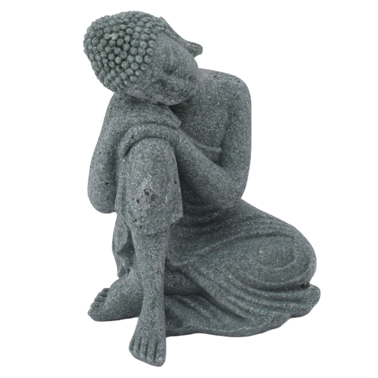 Buddha Statue Green Sandstone Sculpture Buddhist Sitting Figurine Ornament for Living Room Courtyard 7135K-05