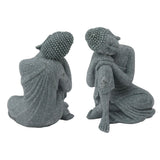 Buddha Statue Green Sandstone Sculpture Buddhist Sitting Figurine Ornament for Living Room Courtyard 7135K-05 - Rear View