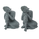 Buddha Statue Green Sandstone Sculpture Buddhist Sitting Figurine Ornament for Living Room Courtyard 7135K-05 - Low Angle