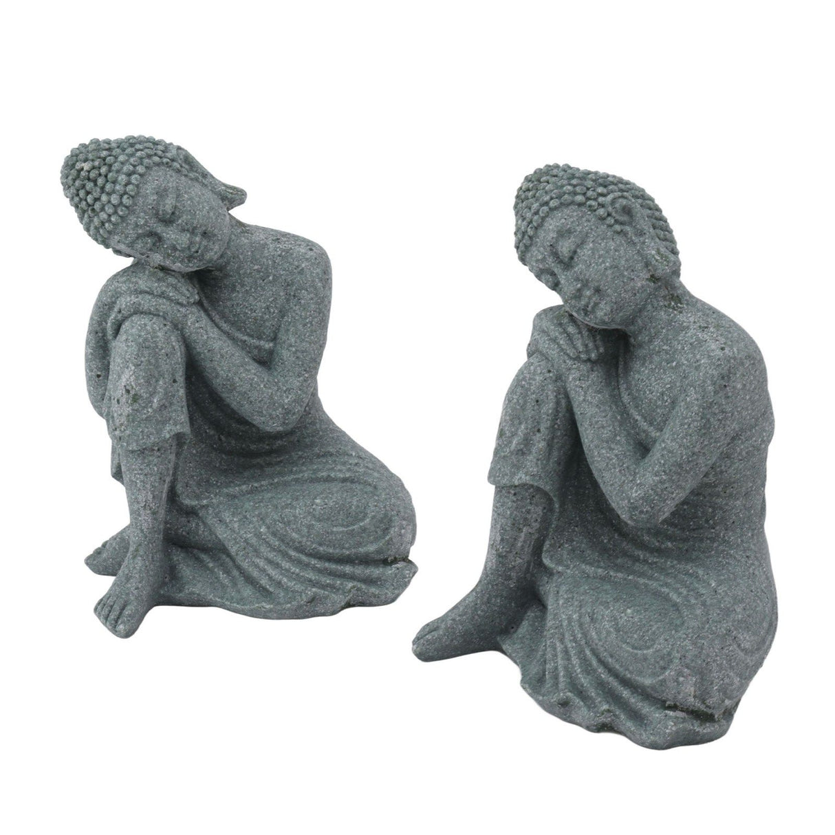 Buddha Statue Green Sandstone Sculpture Buddhist Sitting Figurine Ornament for Living Room Courtyard 7135K-05