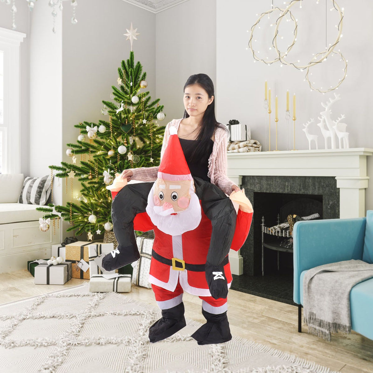 Santa Costume Funny Father Christmas Riding Inflatable Show Party Cosplay Role Playing Props Teenager(120‑140cm)