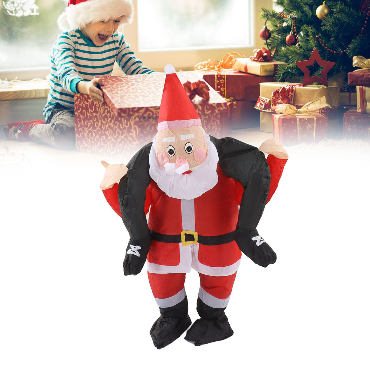 Santa Costume Funny Father Christmas Riding Inflatable Show Party Cosplay Role Playing Props Teenager(120‑140cm)