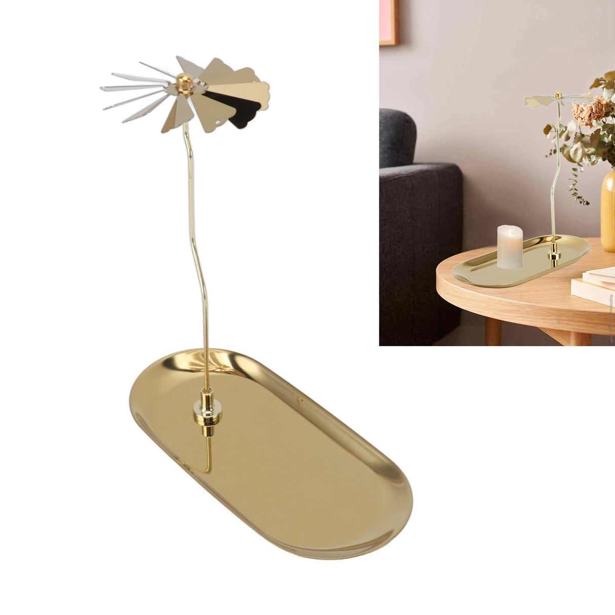 Rotating Candlestick Spinning Rotary Candle Holder Christmas Gift Oval Stainless Steel Tray