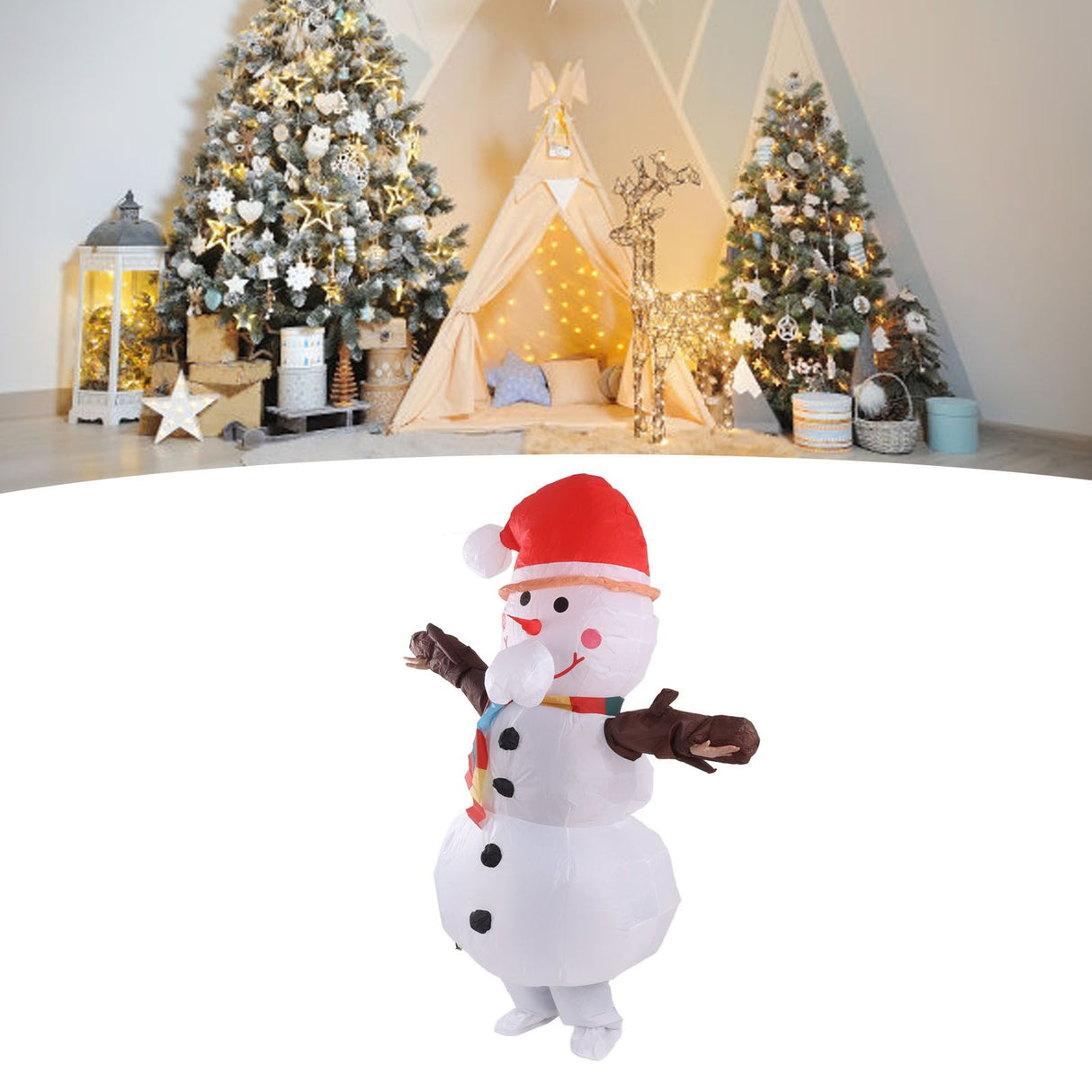 Inflatable Christmas Costume Funny Blow Up Christmas Party Doll Suit for 150‑190cm Adult Cosplay Tree Branch Snowman