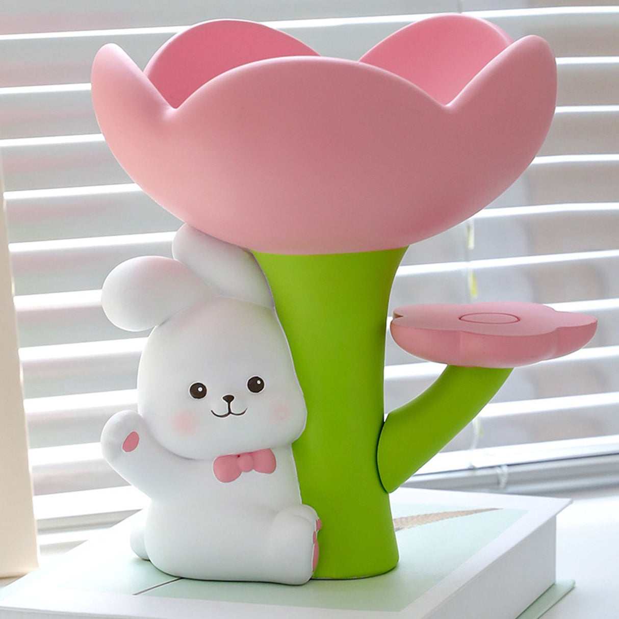 Rabbit Flower Key Tray Resin Storage Plate Jewelry Holder Home Decoration for Bedroom Office